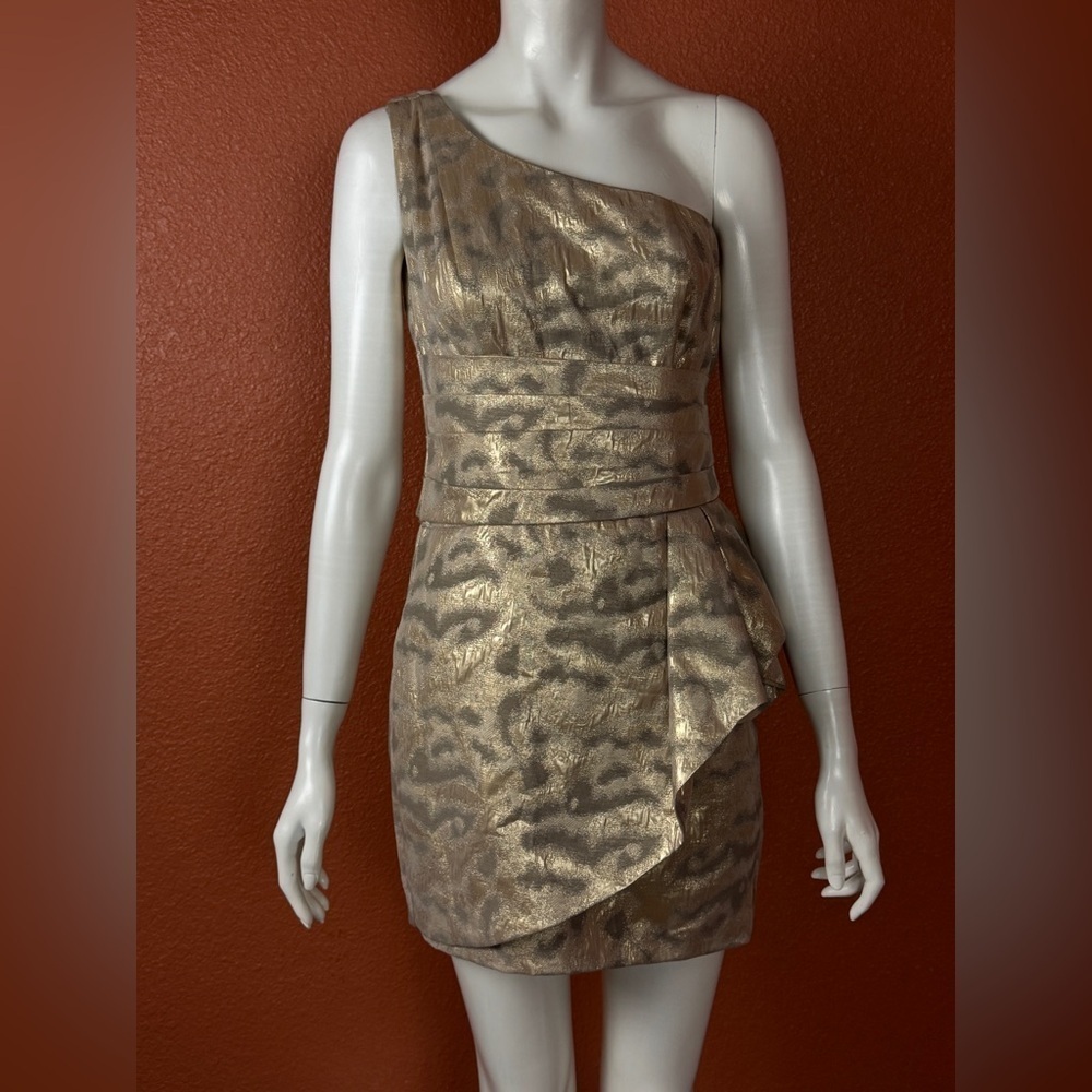 Karlie Elegant One-Shoulder Gold Dress Size Small. E46